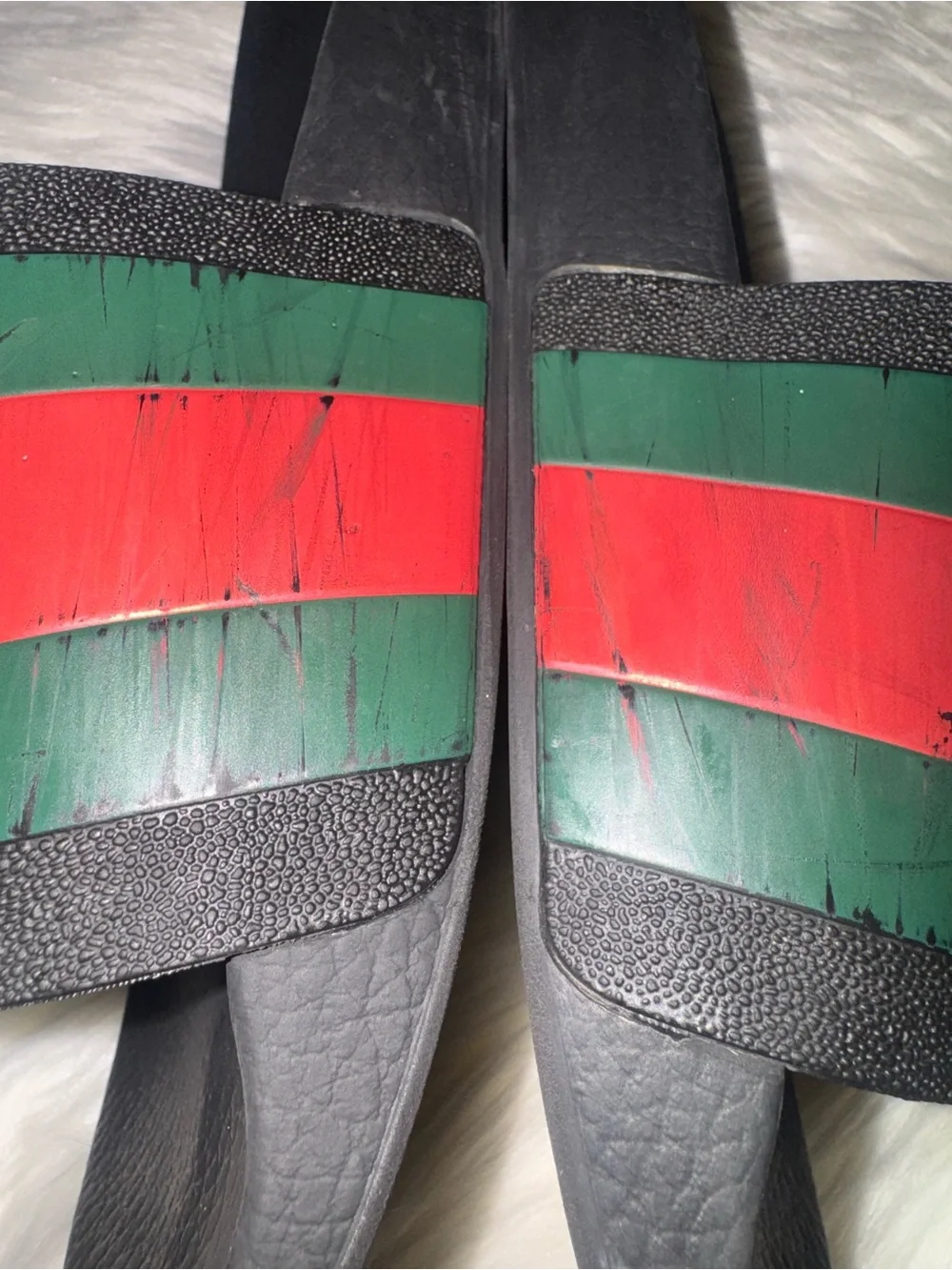 Gucci Black Slides with Green and Red Stripes
